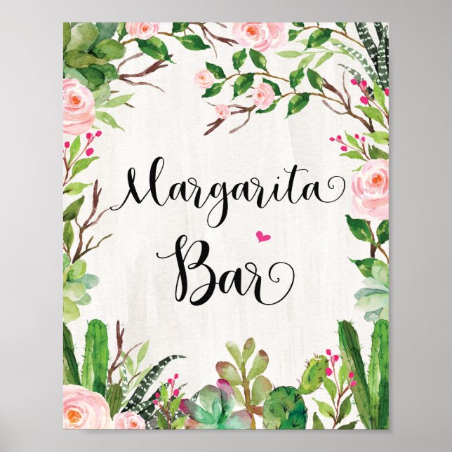 Margarita Bar Sign Fiesta Cactus Shower Drink Zeic Poster (Vorne)