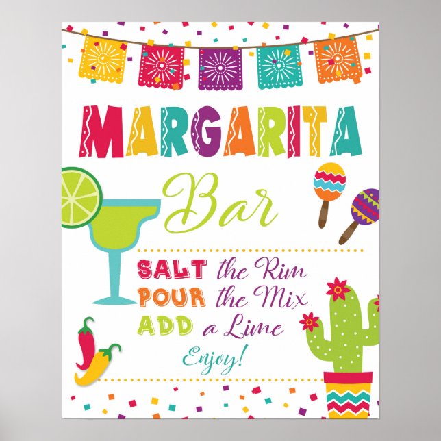 Margarita Bar Sign - Fiesta - Weißer Hintergrund Poster (Vorne)