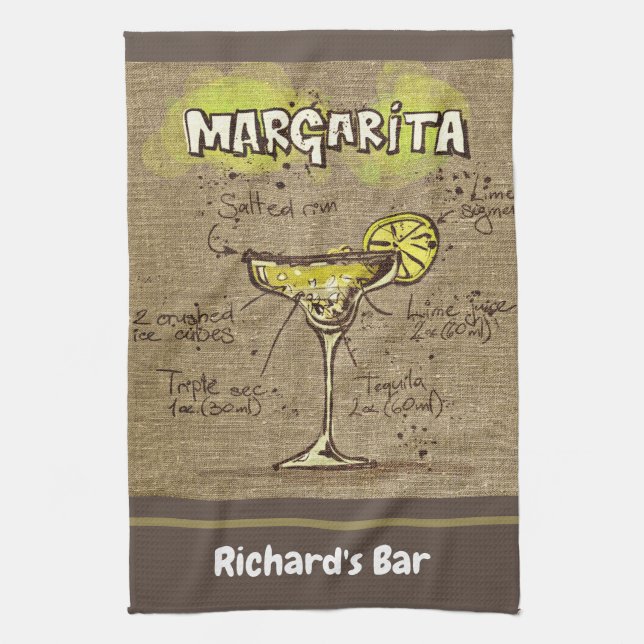 Margarita Custom Bar Burlap Personalisiert Geschirrtuch (Vertikal)