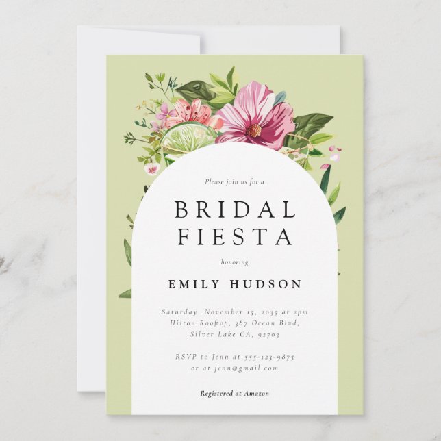 Margarita Fiesta Floral Brautparty Einladung (Vorderseite)