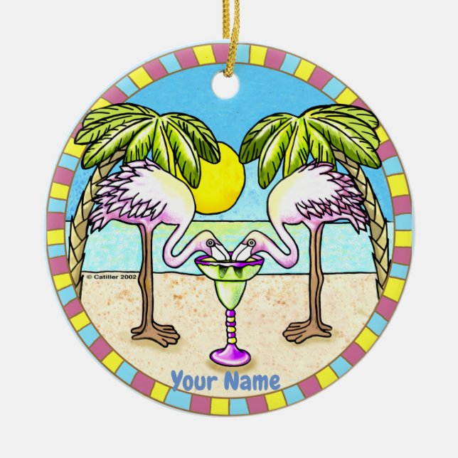 Margarita Flamingo  Keramik Ornament (Vorne)