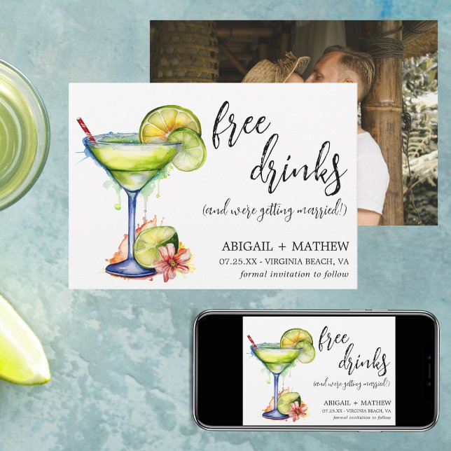 Margarita Funny Drink Trendy Modernes Foto Hochzei Save The Date (Von Creator hochgeladen)