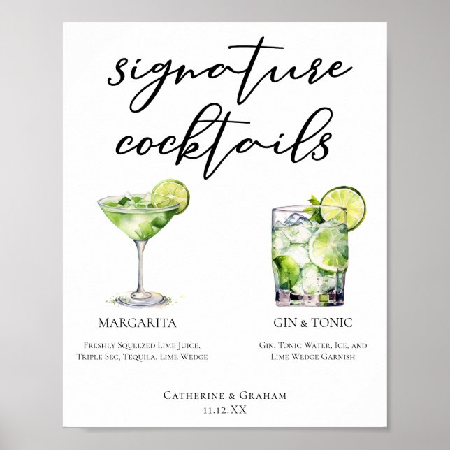 Margarita Gin & Tonic Signature Cocktails Menü Poster (Vorne)