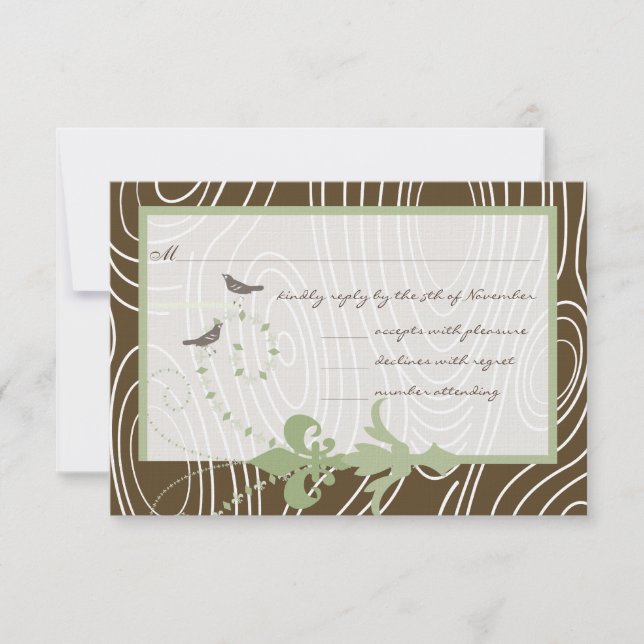 Margarita Green Brown Wood Grain Bird Response RSVP Karte (Vorderseite)