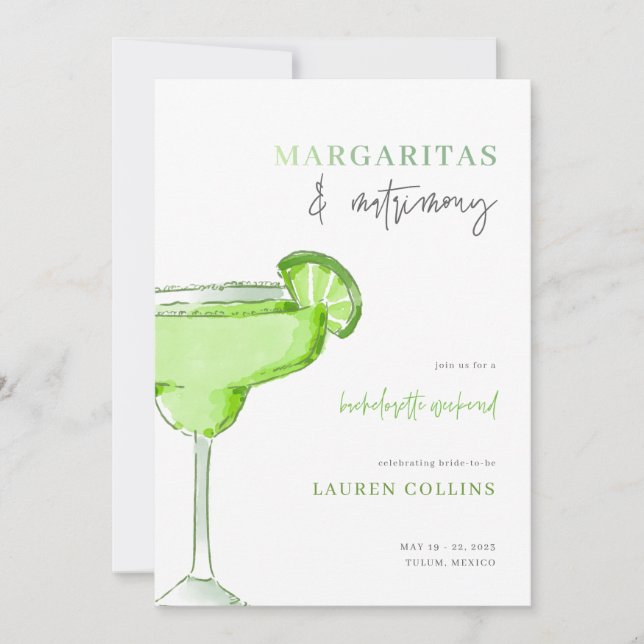 Margarita Margs and Matrimone Bachelorette Einladu Einladung (Vorderseite)
