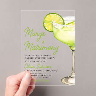 Margarita Margs & Matrimone Cocktail Bachelorette Acryleinladungen