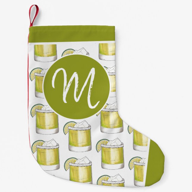 Margarita Mixed Drink Cocktail Barkeeper Monogramm Kleiner Weihnachtsstrumpf (Vorderseite)