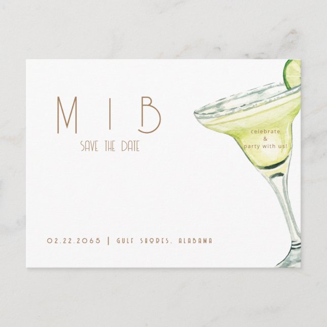 Margarita Monogram Wedding Save the Date Postcard Postkarte (Vorderseite)