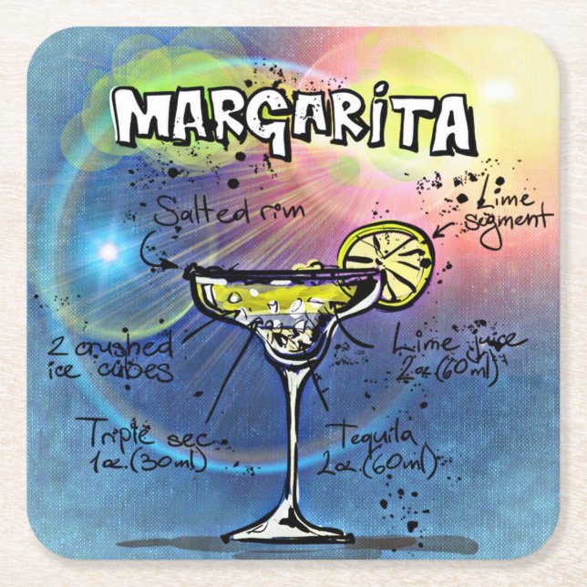 Margarita Recipe Blue Bar Rechteckiger Pappuntersetzer (Vorderseite)