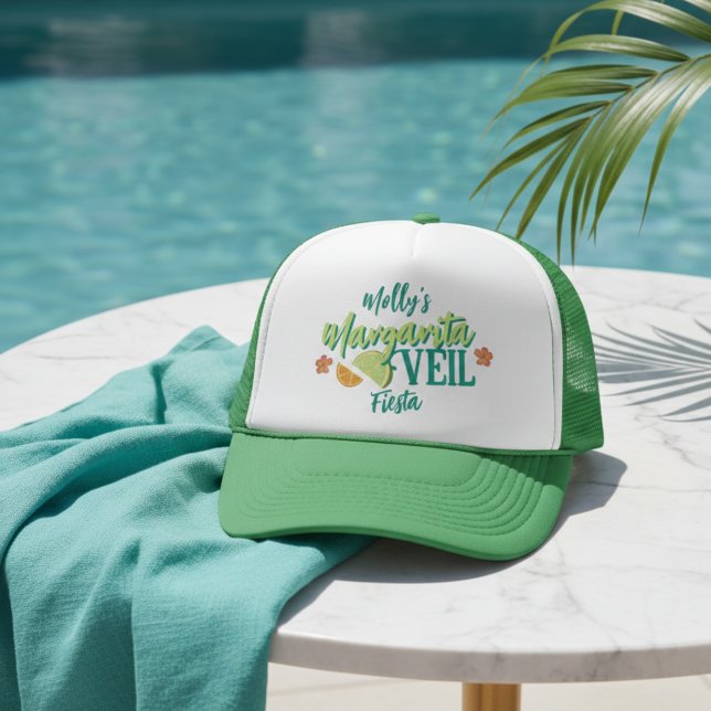 Margarita-Schleier Tropical Junggesellinnenabschie Truckerkappe (Margarita Veil Bachelorette Party Illustrated Trucker Hat)