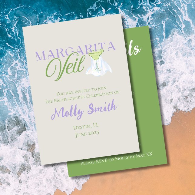 Margarita Veil - Design für lustige Junggeselinnen Einladung (Margarita Veil invite with modern purple font – perfect for engagement or beach bridal celebrations!)
