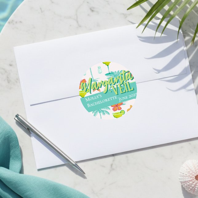 Margarita Veil Junggeselinnen-Abschied Illustriert Runder Aufkleber (Margarita Veil Tropical Bachelorette Classic Round Sticker)