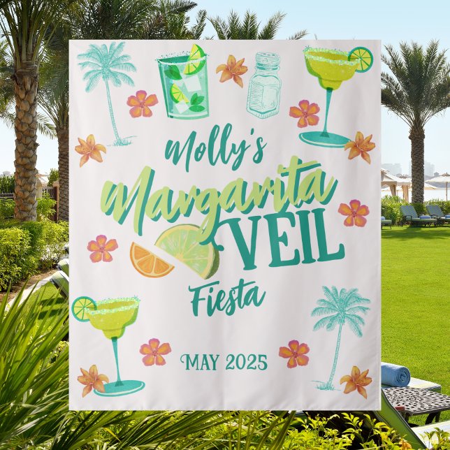 Margarita Veil Junggeselinnen-Abschied Illustriert Wandteppich (Spice up the celebration with this Margarita Veil Tropical Fiesta Bachelorette Collection!)