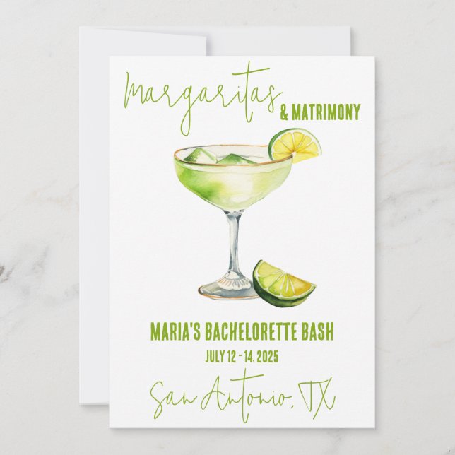 Margaritas & Matrimony Bachelorette Weekend Party Einladung (Vorderseite)