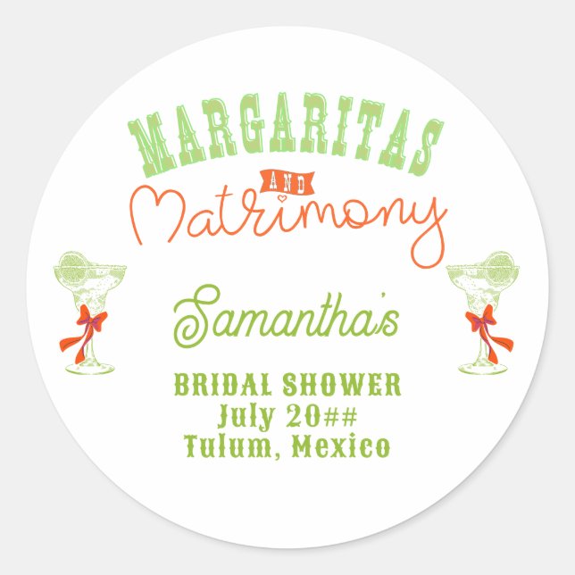 Margaritas & Matrimony Tulum Junggeselinnen-Abschi Runder Aufkleber (Vorderseite)