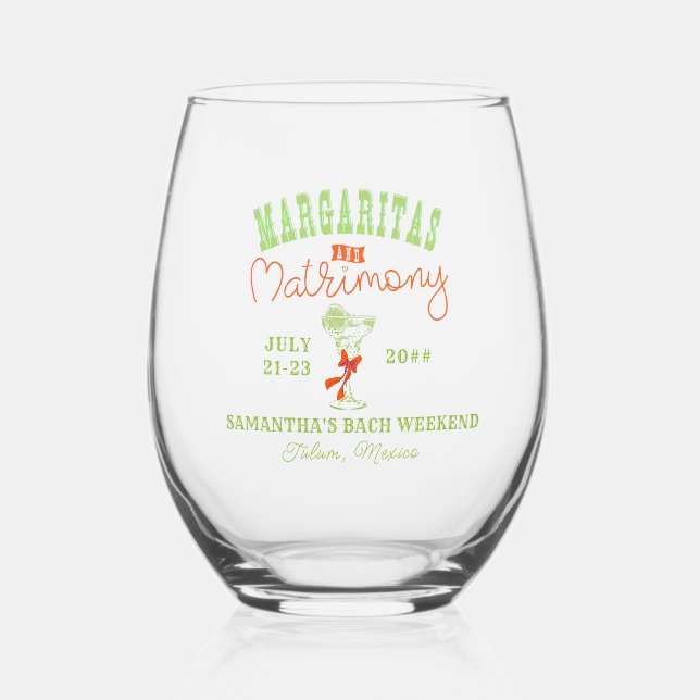 Margaritas & Matrimony Tulum Junggeselinnen-Abschi Weinglas Ohne Stiel (Vorderseite)