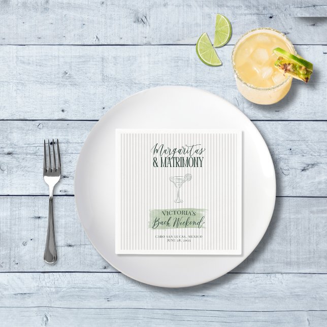 Margaritas und Matrimona Party Cocktail Napkins Serviette (Margaritas & Matrimony custom cocktail napkin | Custom bachelorette dinner decor for beach bride)