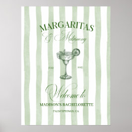 Margaritas und Matrimone Striped Bachelorette Poster