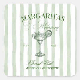 Margaritas und Matrimone Striped Bachelorette Quadratischer Aufkleber