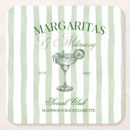 Margaritas und Matrimone Striped Bachelorette Rechteckiger Pappuntersetzer