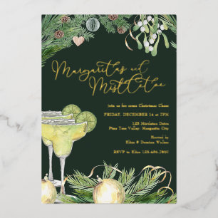 Margaritas und Mistletoe Cocktail Party Gold Folieneinladung