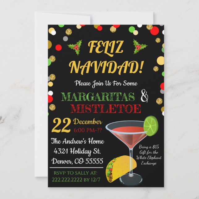 Margaritas und Mistletoe Party Einladung (Vorderseite)