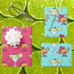 Margaritas und Tacos Pink und Blue Birthday Geschenkpapier Set