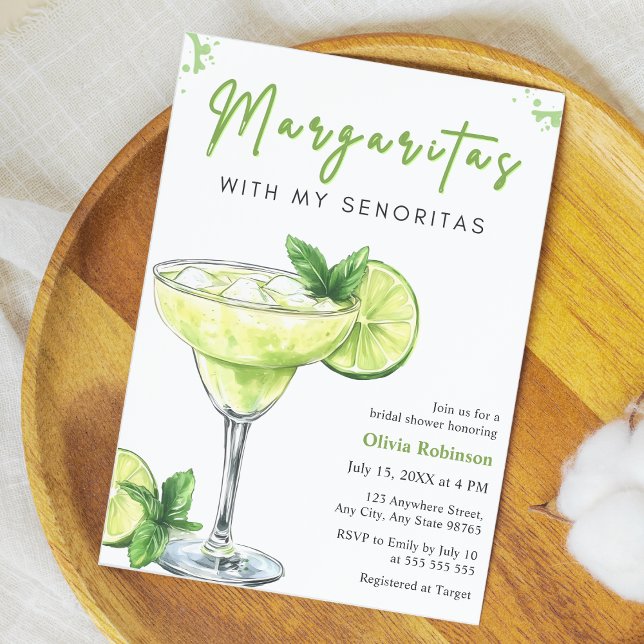 Margaritas with my Senoritas  Bridal Shower Einladung (Green Cocktail Margaritas with my Senoritas Bridal Shower Invitation  )