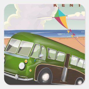 Margate Kent Vintag Coach Reiseplakat Quadratischer Aufkleber