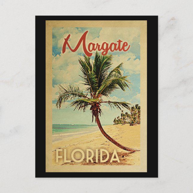 Margate Palm Tree Vintage Travel Postkarte (Vorderseite)