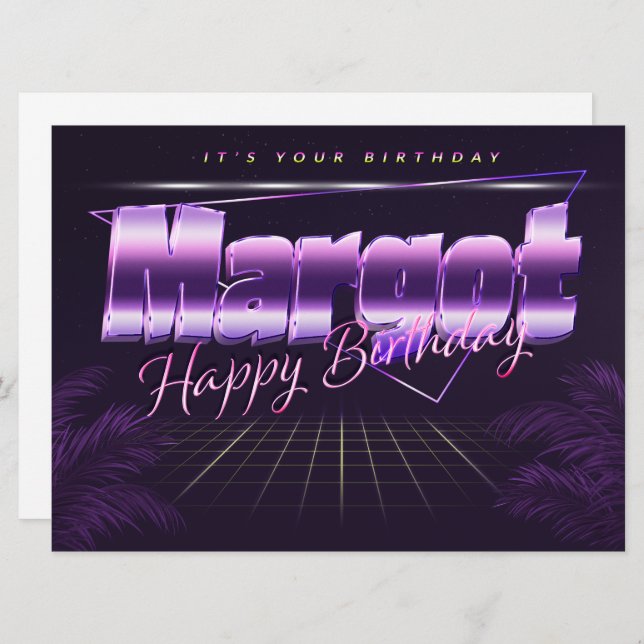 Margot Name Vorname lila retro Karte Geburtstag (Vorne/Hinten)