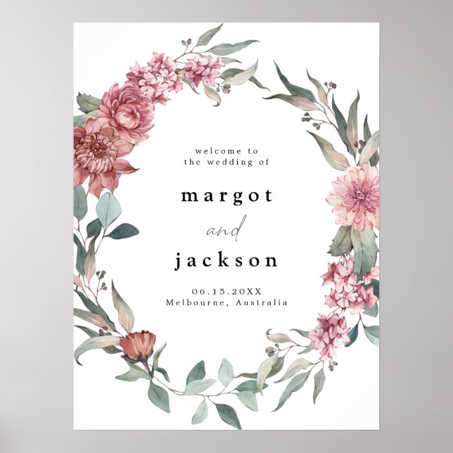 MARGOT Rustic Dusty Rose Blush Wedding Willkommen Poster (Vorne)