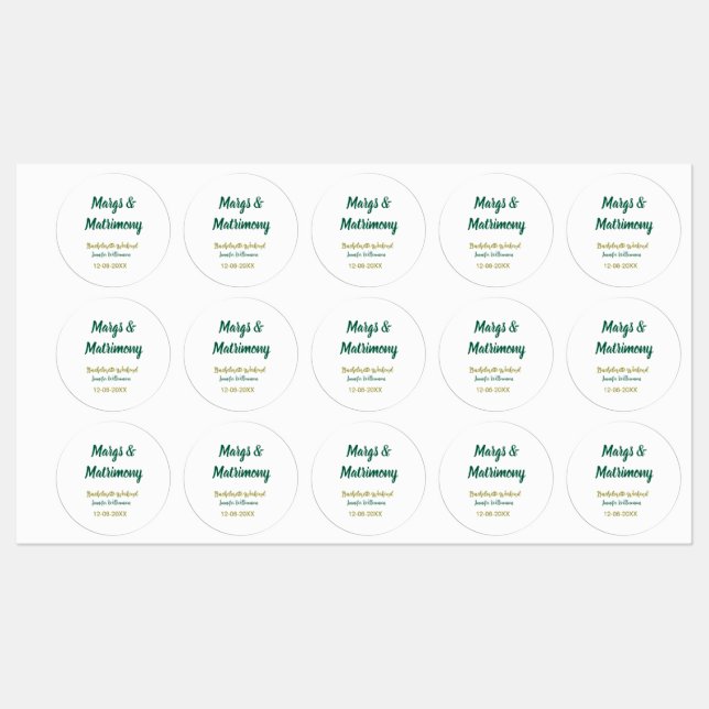 Margs and matrimony add name date bachelorette par etiketten (Blatt)