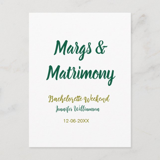 Margs and matrimony add name date bachelorette par postkarte (Vorderseite)