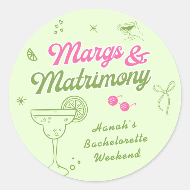 Margs and Matrimony Bachelorette Runder Aufkleber (Vorderseite)