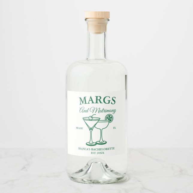 Margs and Matrimony Beach Junggeselinnen-Abschied Alkoholflaschenetikett (Vorderseite)