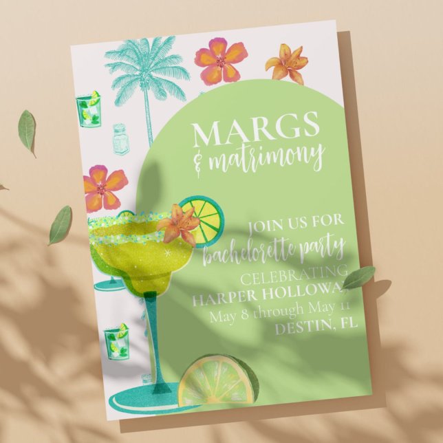 Margs and Matrimony Green Fiesta Bachelorette Einladung (Get the party started with our Margs & Matrimony bachelorette party invitations! )