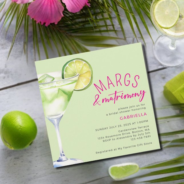 Margs and Matrimony Lime Green Pink Brautparty Einladung (Von Creator hochgeladen)