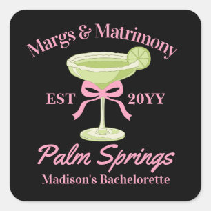Margs and Matrimony Margaritas Junggeselinnen-Absc Quadratischer Aufkleber