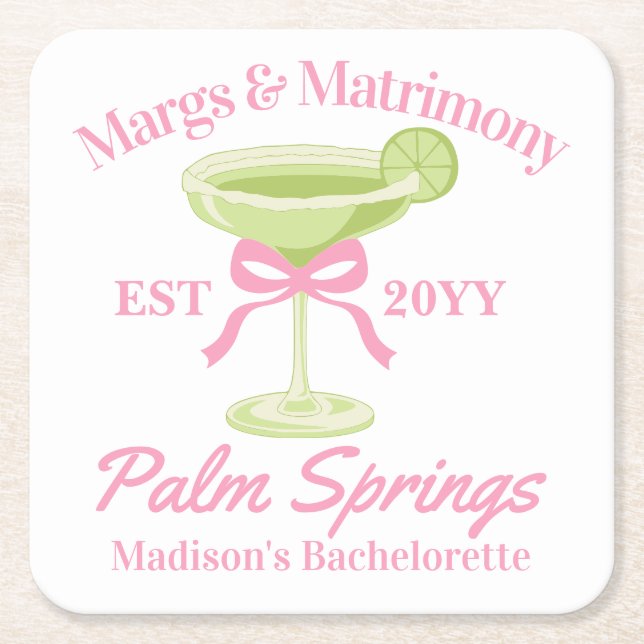Margs and Matrimony Margaritas Junggeselinnen-Absc Rechteckiger Pappuntersetzer (Vorderseite)