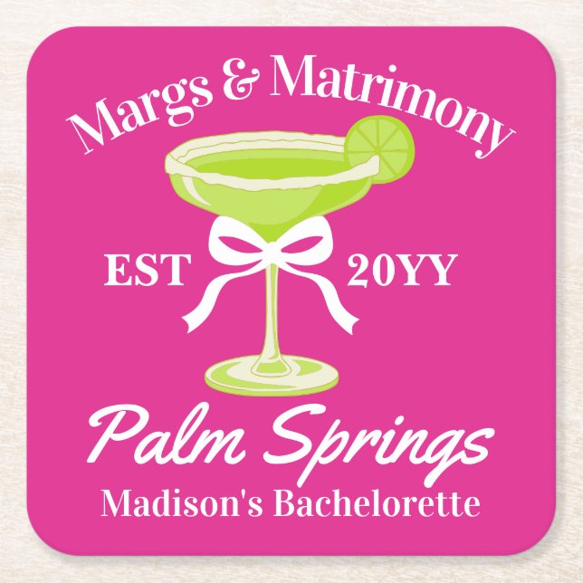 Margs and Matrimony Margaritas Junggeselinnen-Absc Rechteckiger Pappuntersetzer (Vorderseite)