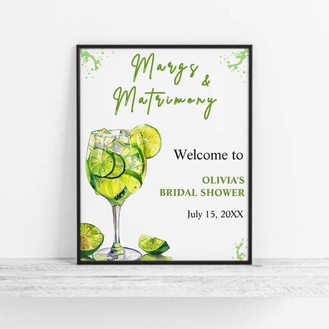 Margs & Martrimony Cocktail Brautparty Willkommen Poster (Margs & Martrimony Lime Bridal Shower Welcome Sign )