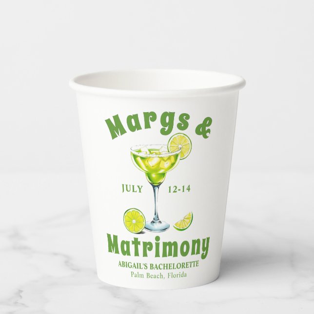 Margs & Matrimone Cocktail Limette grüner Bachelor Pappbecher (Rückseite)