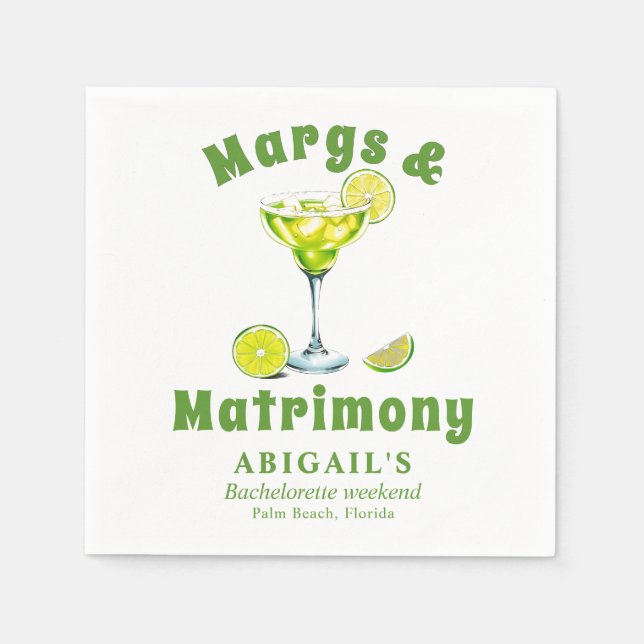 Margs & Matrimone Cocktail Limette grüner Bachelor Serviette (Vorderseite)