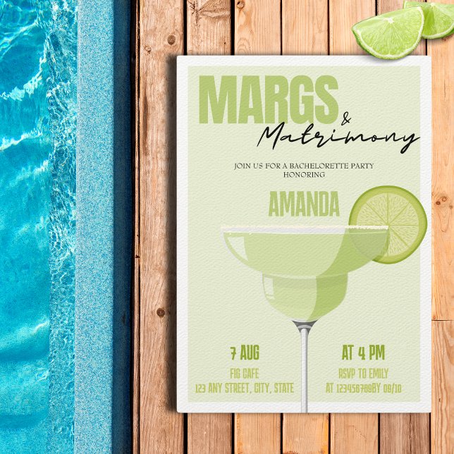 Margs & Matrimone Retro Cocktail Bachelorette Einladung (Margs & Matrimony Bachelorette Party Invitation)
