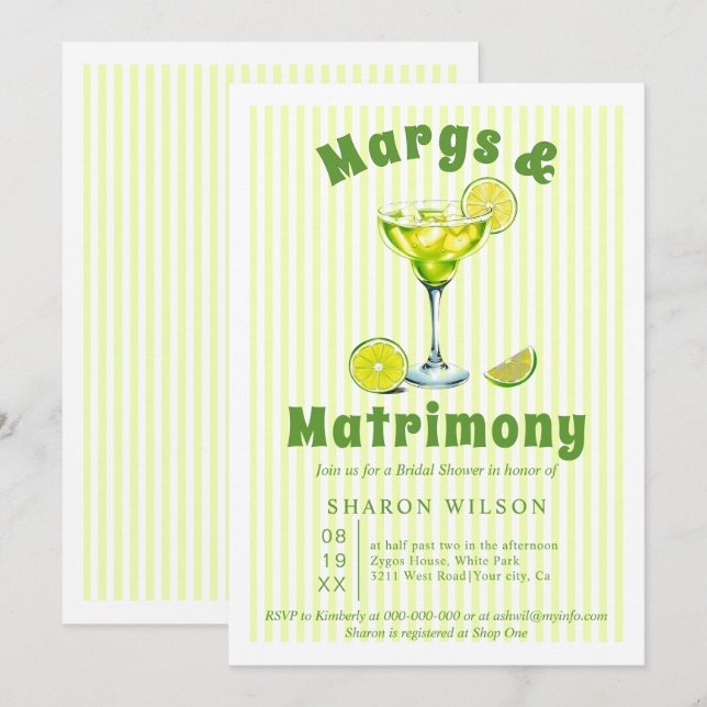 Margs & Matrimons Cocktailstreifen Brautparty I Einladung (Vorne/Hinten)