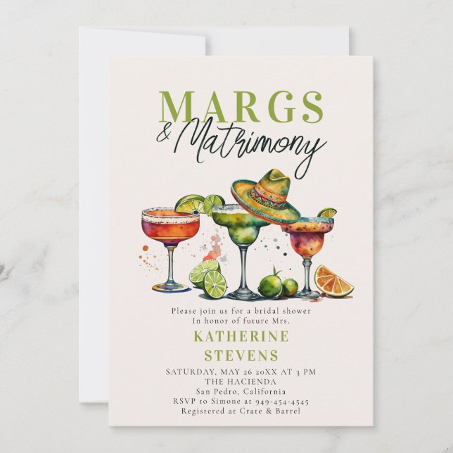 Margs Matrimons Margaritas Colorful Brautparty Einladung (Vorderseite)