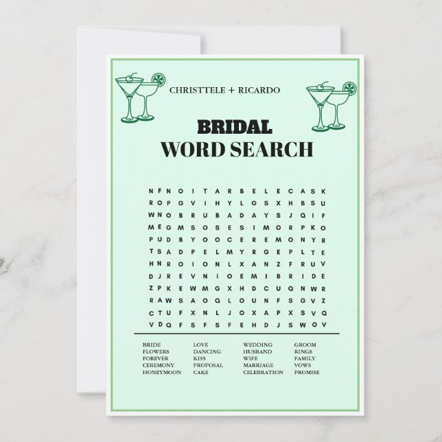 Margs & Matrimons Weding Word Search Game Card Ankündigung (Vorderseite)