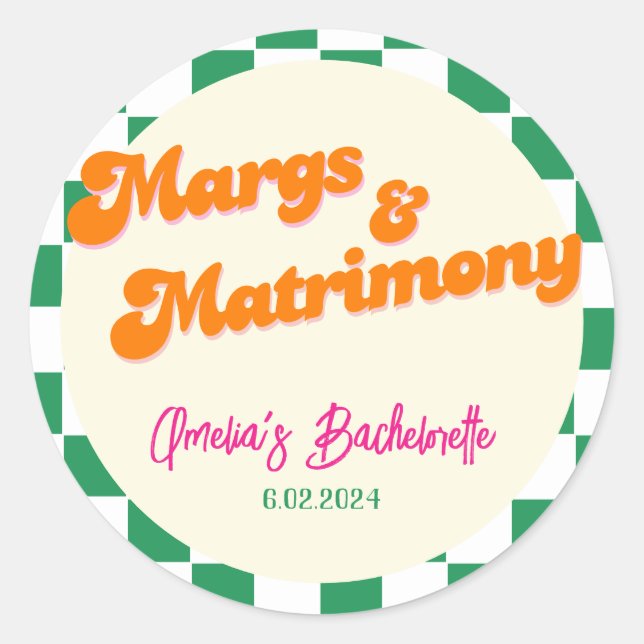 Margs & Matrimony Bachelorette Weekend Party Runder Aufkleber (Vorderseite)