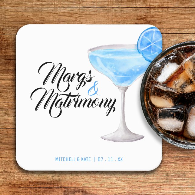Margs & Matrimony Blue Brautparty Rechteckiger Pappuntersetzer (Margs & Matrimony Blue Bridal Shower Square Paper Coaster
)
